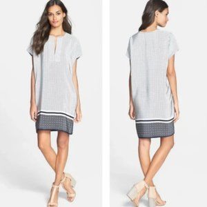 Vince 100% Silk Geo Print Trapunto Shift Dress